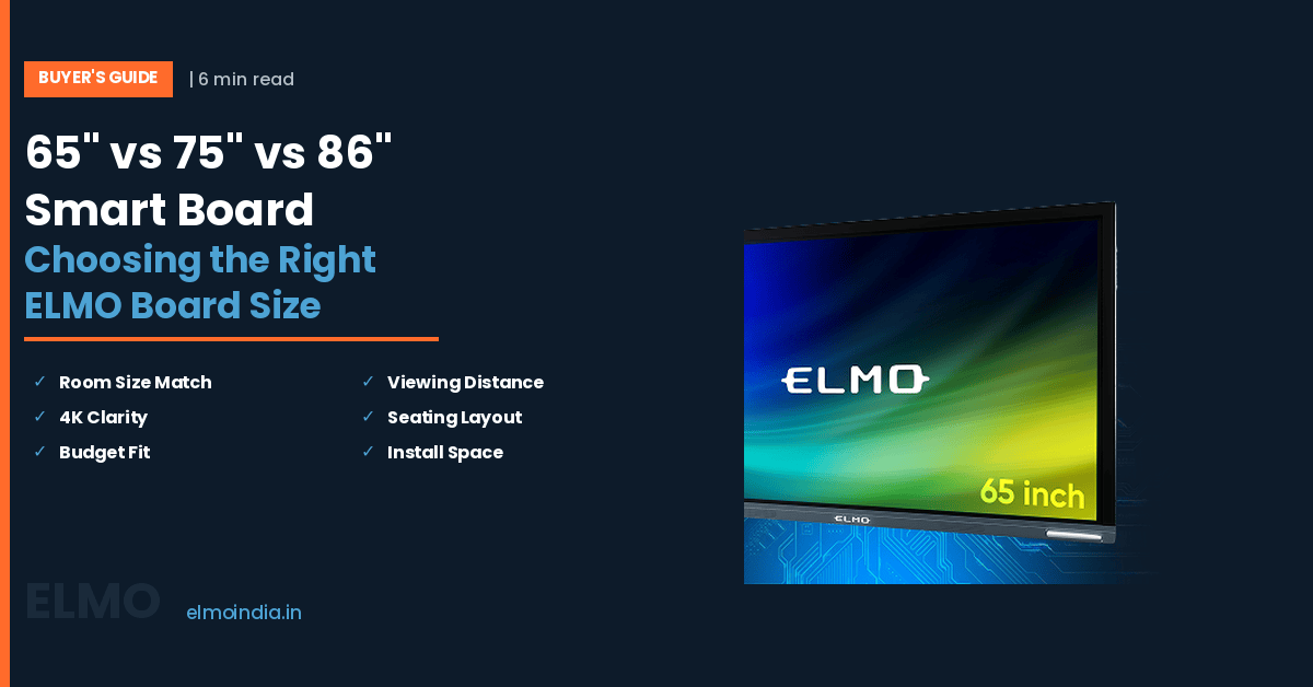 65 inch, 75 inch and 86 inch ELMO Board smart board size comparison for Indian classrooms