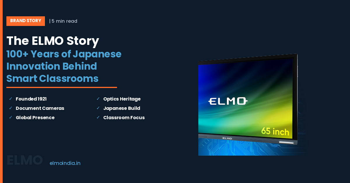 ELMO Board interactive flat panel in a smart classroom, part of ELMO's 100-year Japanese imaging heritage